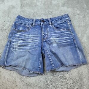 Y2K VTG American Eagle Denim‎ Cut Off Super Stretch Jean Shorts Sz 4 Blue Fade